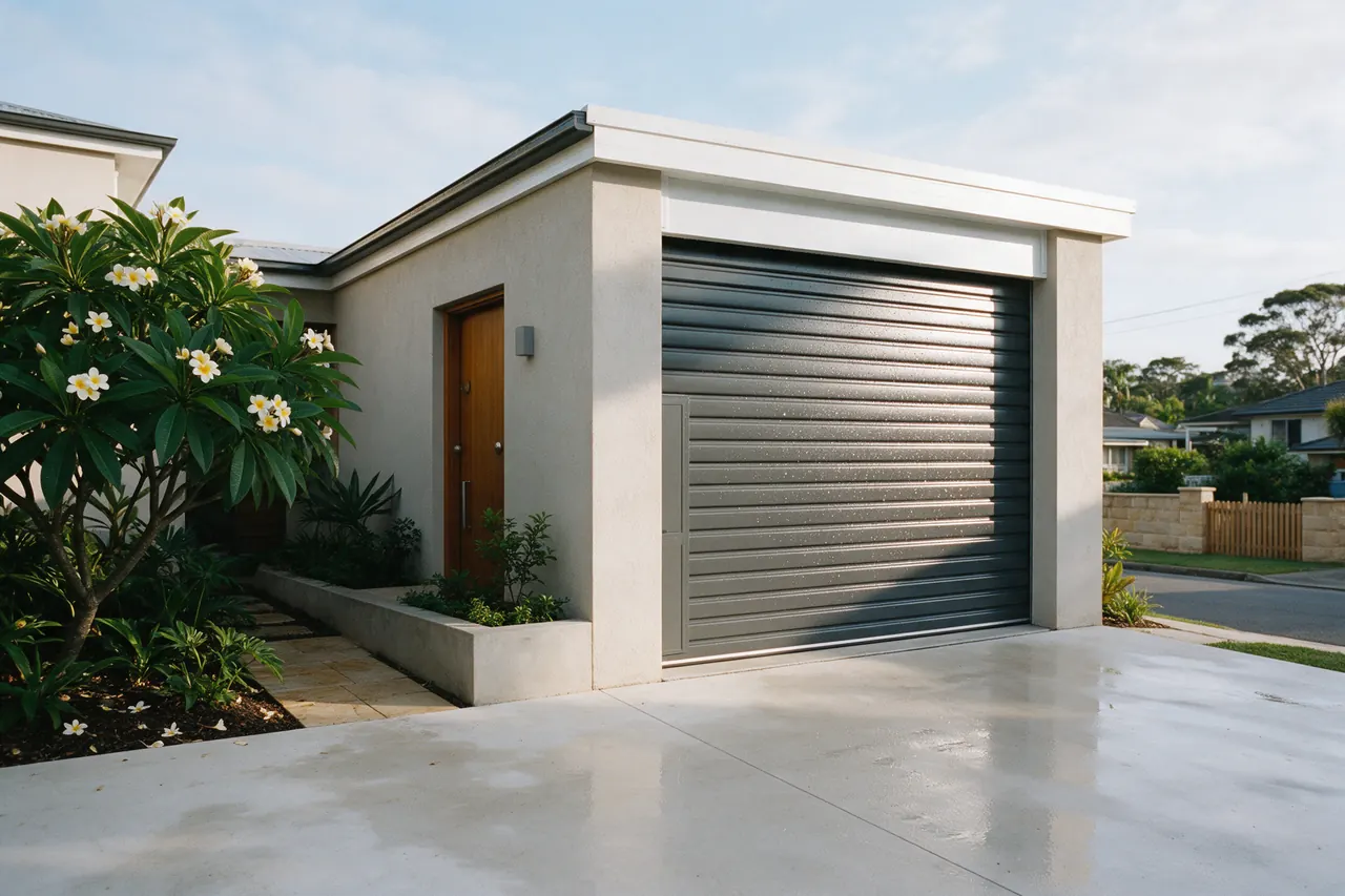 Illustration of a charcoal garage door