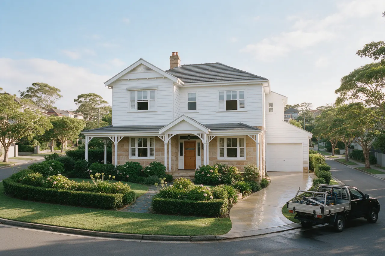 Illustration of a weatherboard and sandstone home